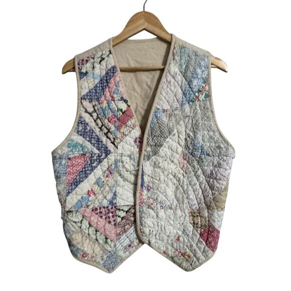 Vintage Patchwork Quilts Reversible Vest Handmade Granny Core - Picture 1 of 7